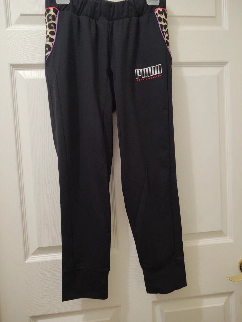 Sophia Webster Black PUMA Sweatshirt/Pant with Leopard Accent and Pink Piping - Picture 6 of 13
